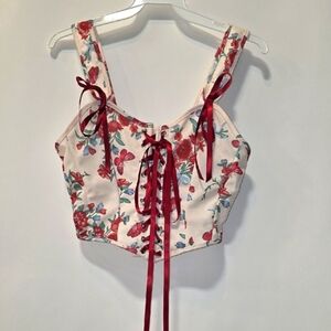 Floral Lace-Up Crop Top